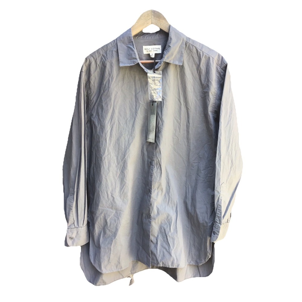 Nili Lotan Yorke Oversized Button Up Shirt Gray Women's Medium NWT Designer Top